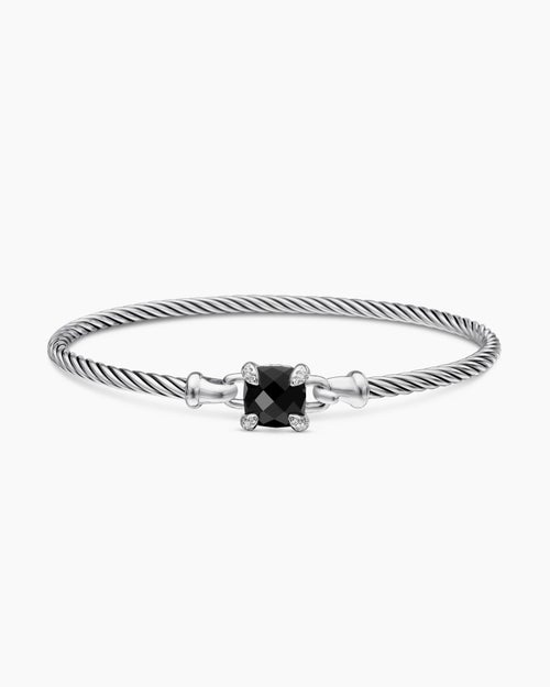 Womens Chatelaine® Bracelet in Sterling Silver with Black Onyx and Diamonds, 3mm