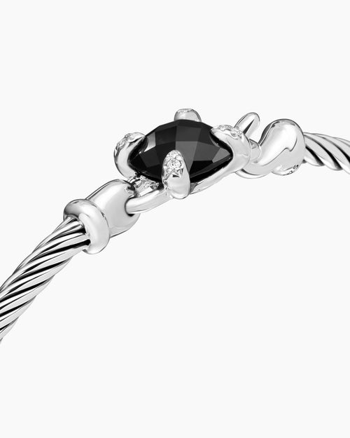 Womens Chatelaine® Bracelet in Sterling Silver with Black Onyx and Diamonds, 3mm