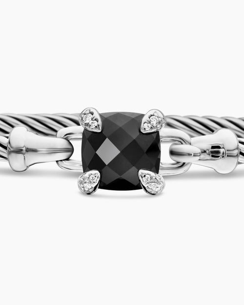 Womens Chatelaine® Bracelet in Sterling Silver with Black Onyx and Diamonds, 3mm