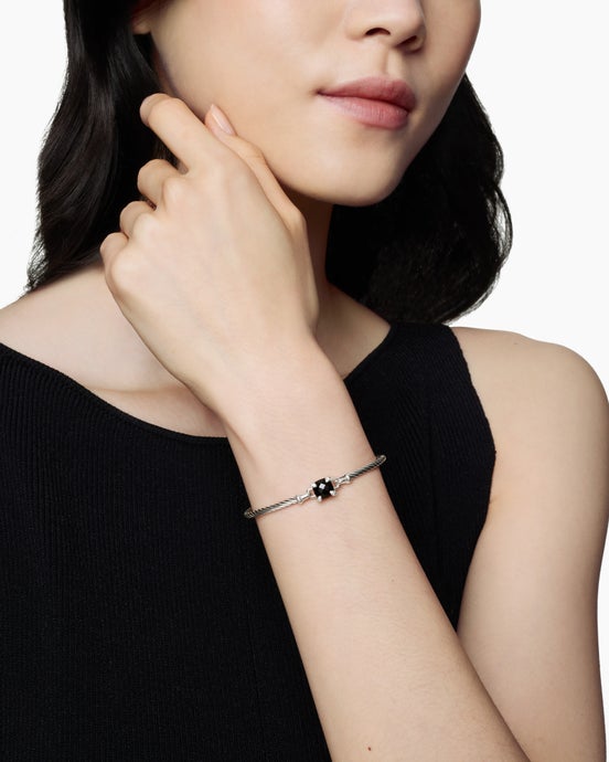 Chatelaine® Bracelet in Sterling Silver with Black Onyx and Diamonds, 3mm