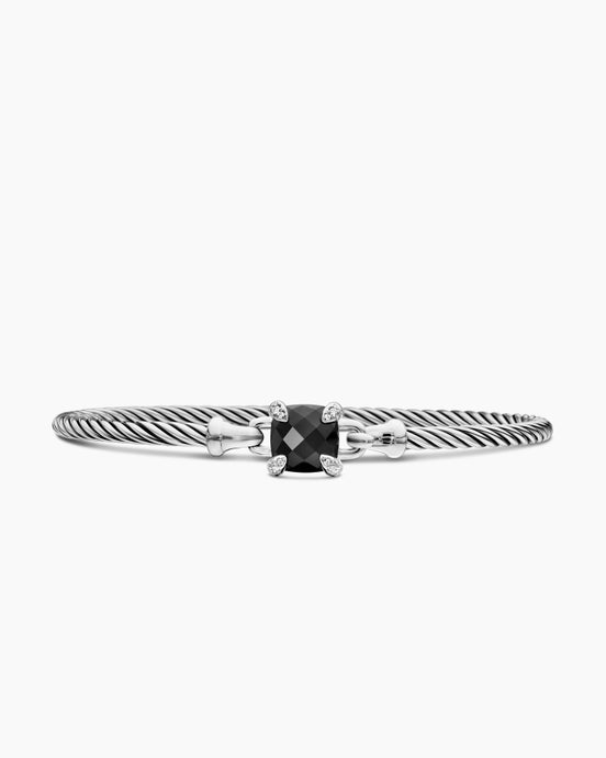 Chatelaine® Bracelet in Sterling Silver with Black Onyx and Diamonds, 3mm