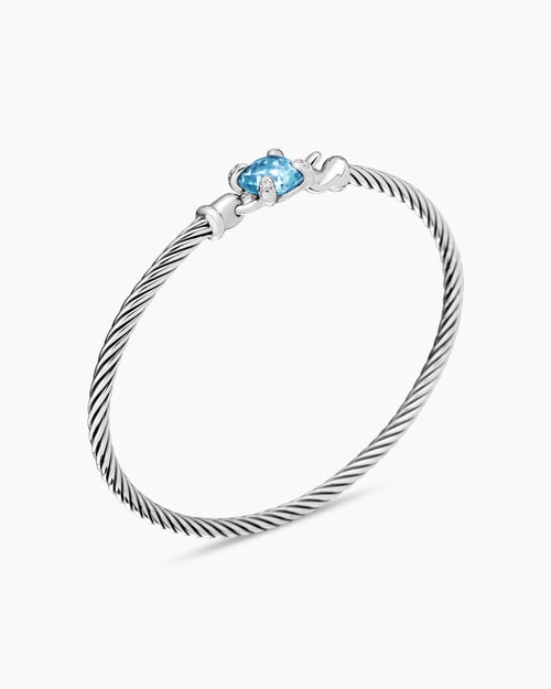 Womens Chatelaine® Bracelet in Sterling Silver with Blue Topaz and Diamonds, 3mm