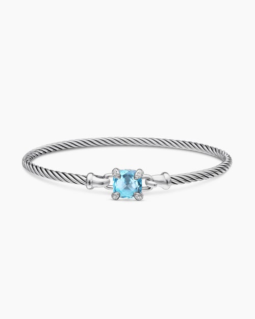 Womens Chatelaine® Bracelet in Sterling Silver with Blue Topaz and Diamonds, 3mm