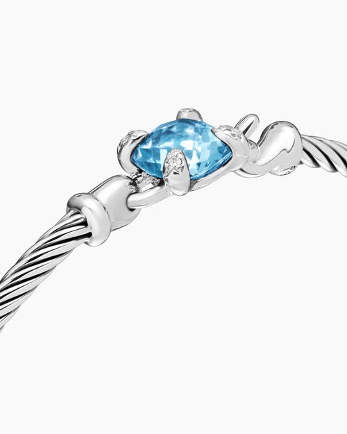 Womens Chatelaine® Bracelet in Sterling Silver with Blue Topaz and Diamonds, 3mm