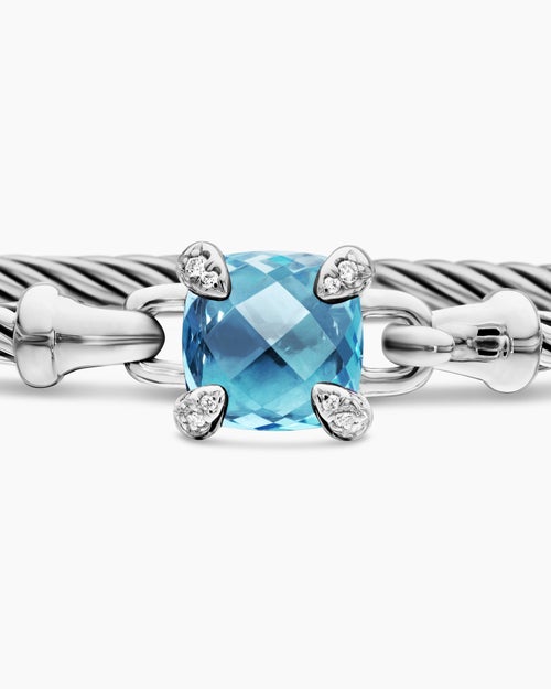 Womens Chatelaine® Bracelet in Sterling Silver with Blue Topaz and Diamonds, 3mm