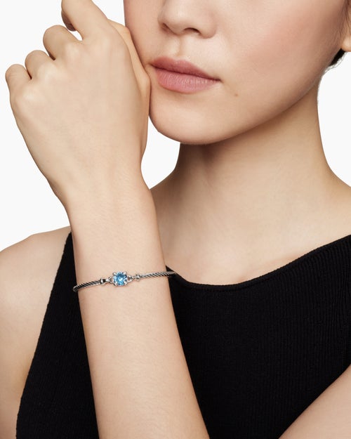 Womens Chatelaine® Bracelet in Sterling Silver with Blue Topaz and Diamonds, 3mm