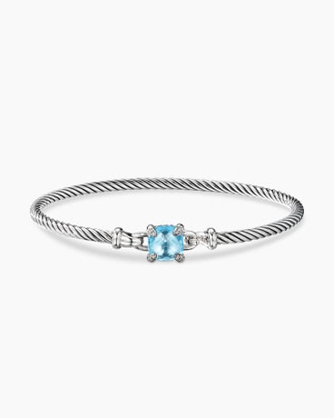 Chatelaine® Bracelet in Sterling Silver with Blue Topaz and Diamonds, 3mm