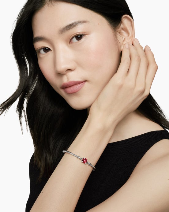 Chatelaine® Bracelet in Sterling Silver with Rhodolite Garnet and Diamonds, 3mm