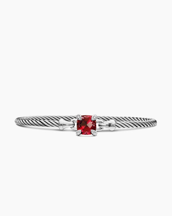 Chatelaine® Bracelet in Sterling Silver with Rhodolite Garnet and Diamonds, 3mm