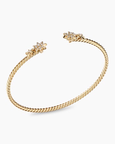 Petite Starburst Cable Bracelet in 18K Yellow Gold with Diamonds, 2.6mm