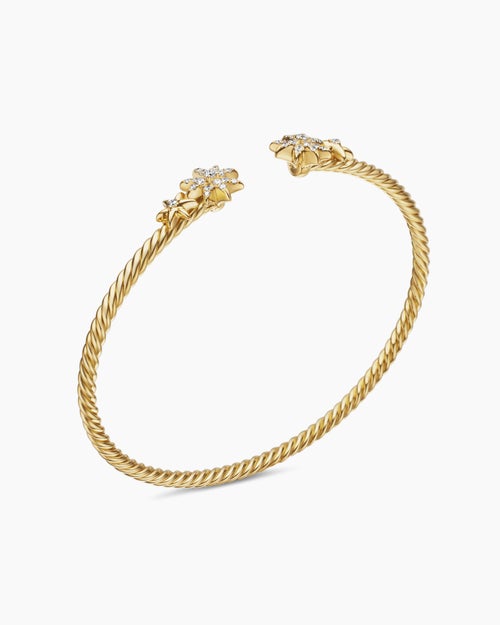 Womens Petite Starburst Cable Bracelet in 18K Yellow Gold with Diamonds, 2.6mm