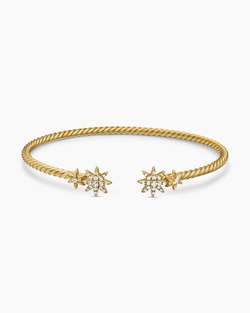 Womens Petite Starburst Cable Bracelet in 18K Yellow Gold with Diamonds, 2.6mm