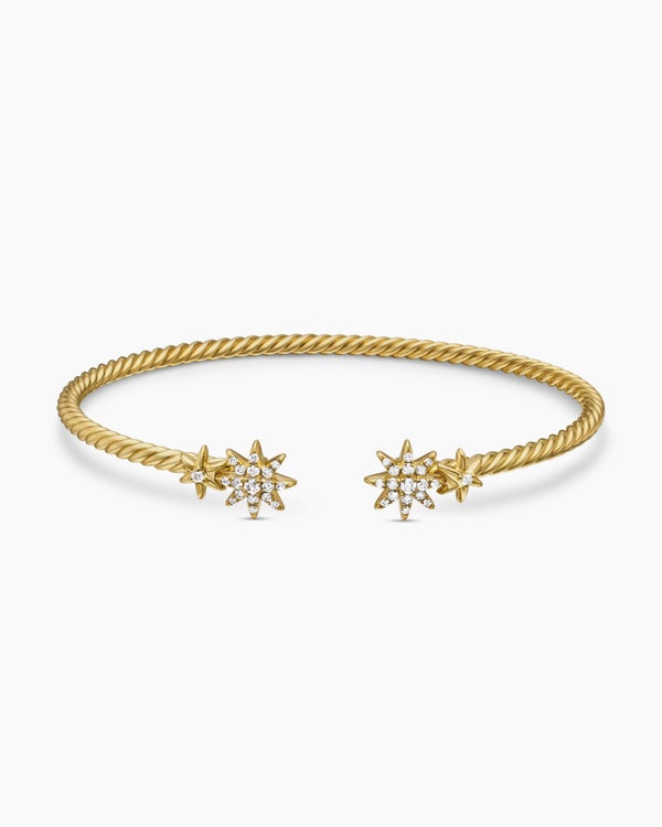 Petite Starburst Cable Bracelet in 18K Yellow Gold with Diamonds, 2.6mm
