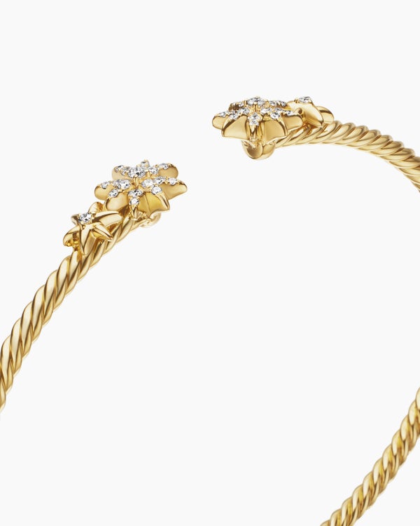 Petite Starburst Cable Bracelet in 18K Yellow Gold with Diamonds, 2.6mm