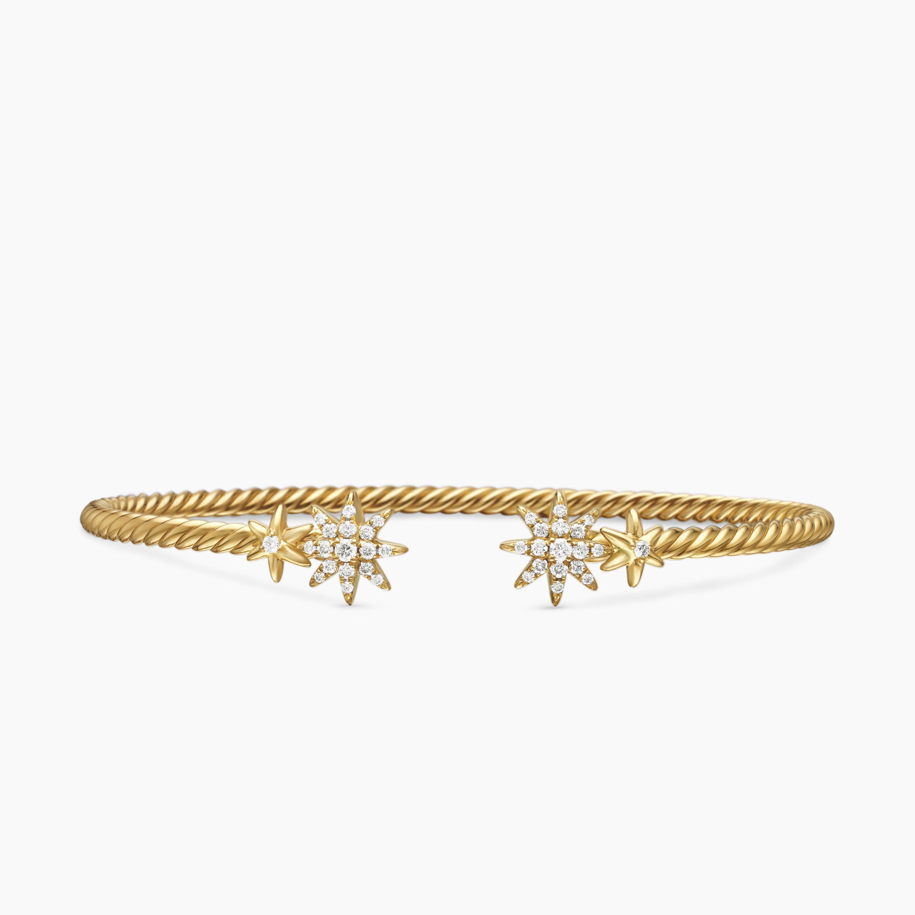 Womens Petite Starburst Cable Bracelet in 18K Yellow Gold with Diamonds, 2.6mm