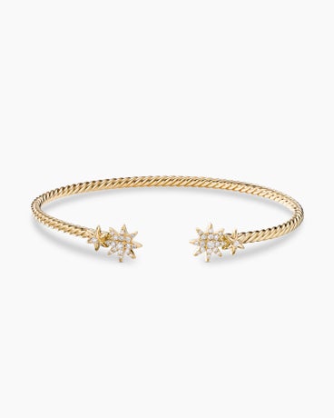 Petite Starburst Cable Bracelet in 18K Yellow Gold with Diamonds, 2.6mm