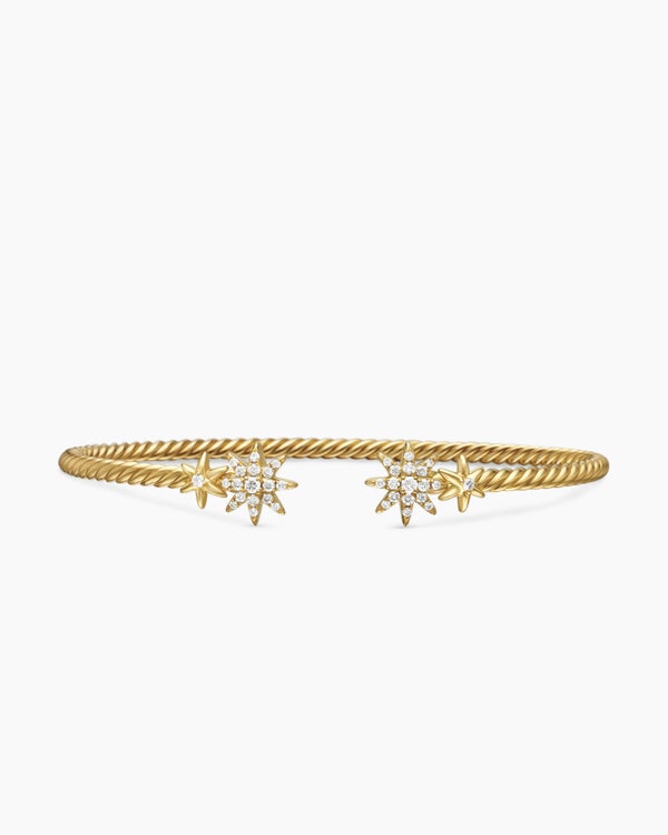 Petite Starburst Cable Bracelet in 18K Yellow Gold with Diamonds, 2.6mm