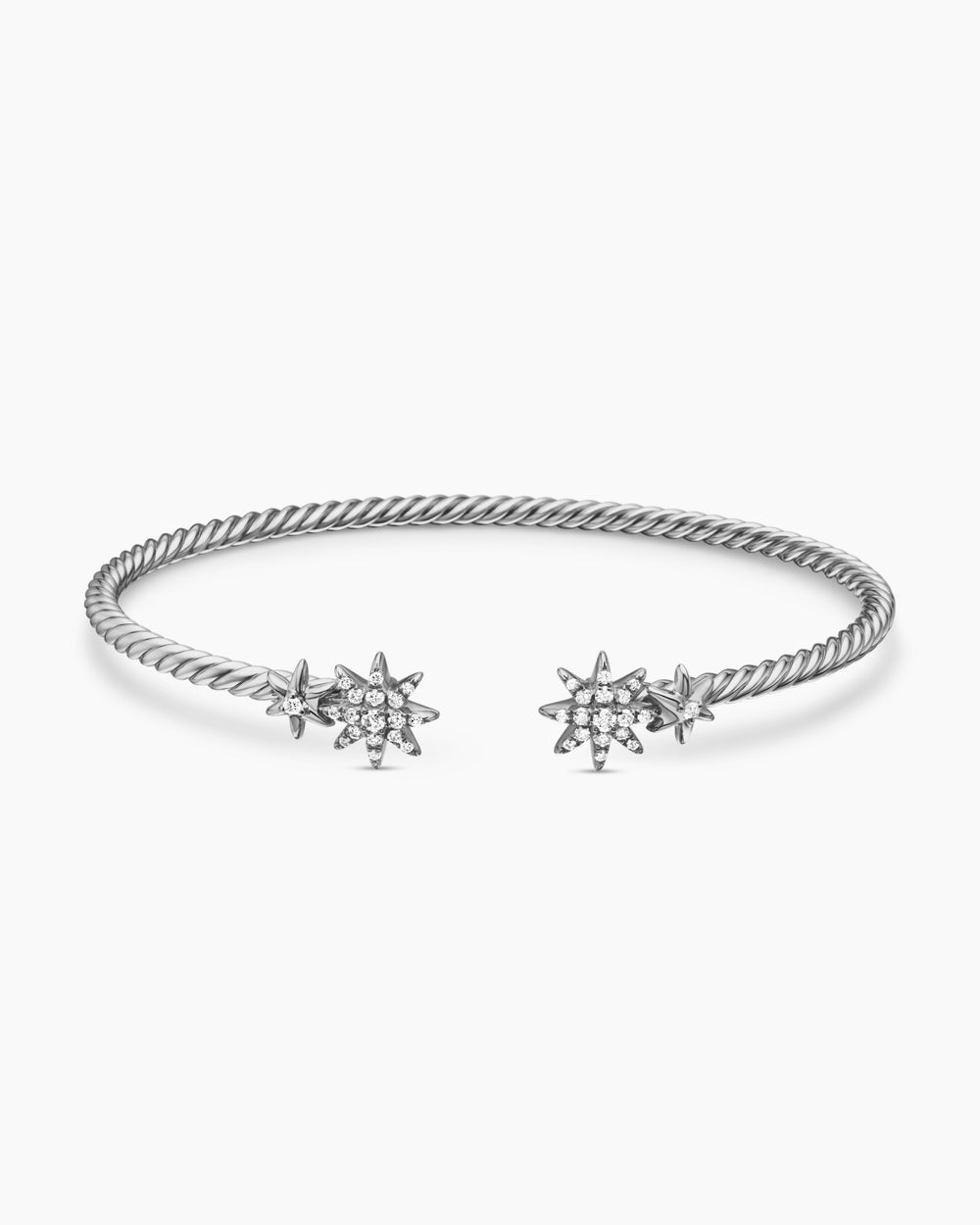 Womens Petite Starburst Cable Flex Bracelet in Sterling Silver with Diamonds, 2.6mm