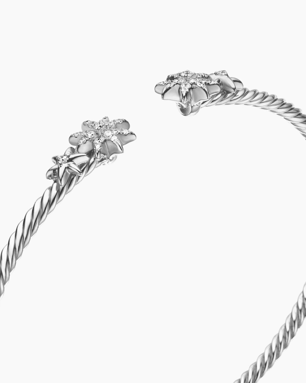Womens Petite Starburst Cable Flex Bracelet in Sterling Silver with Diamonds, 2.6mm
