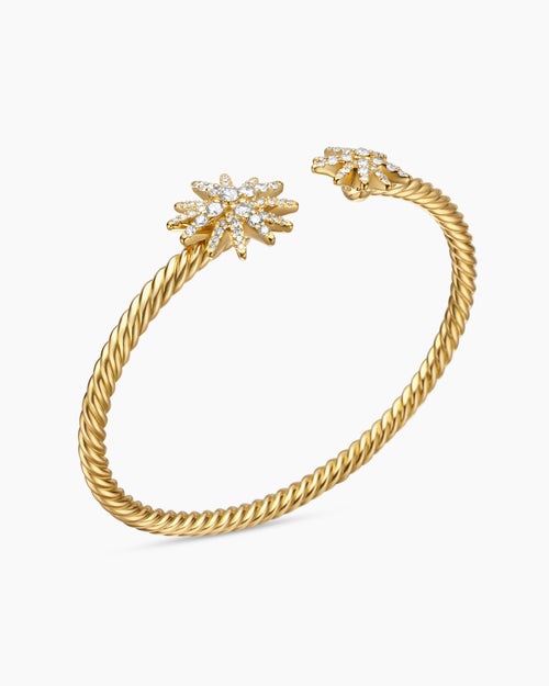 Womens Starburst Cable Bracelet in 18K Yellow Gold with Diamonds, 3.5mm