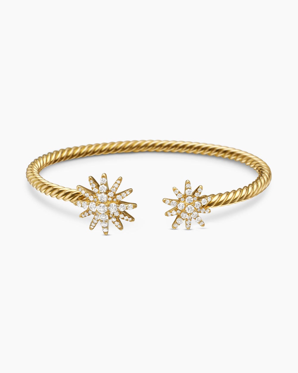 Womens Starburst Cable Bracelet in 18K Yellow Gold with Diamonds, 3.5mm