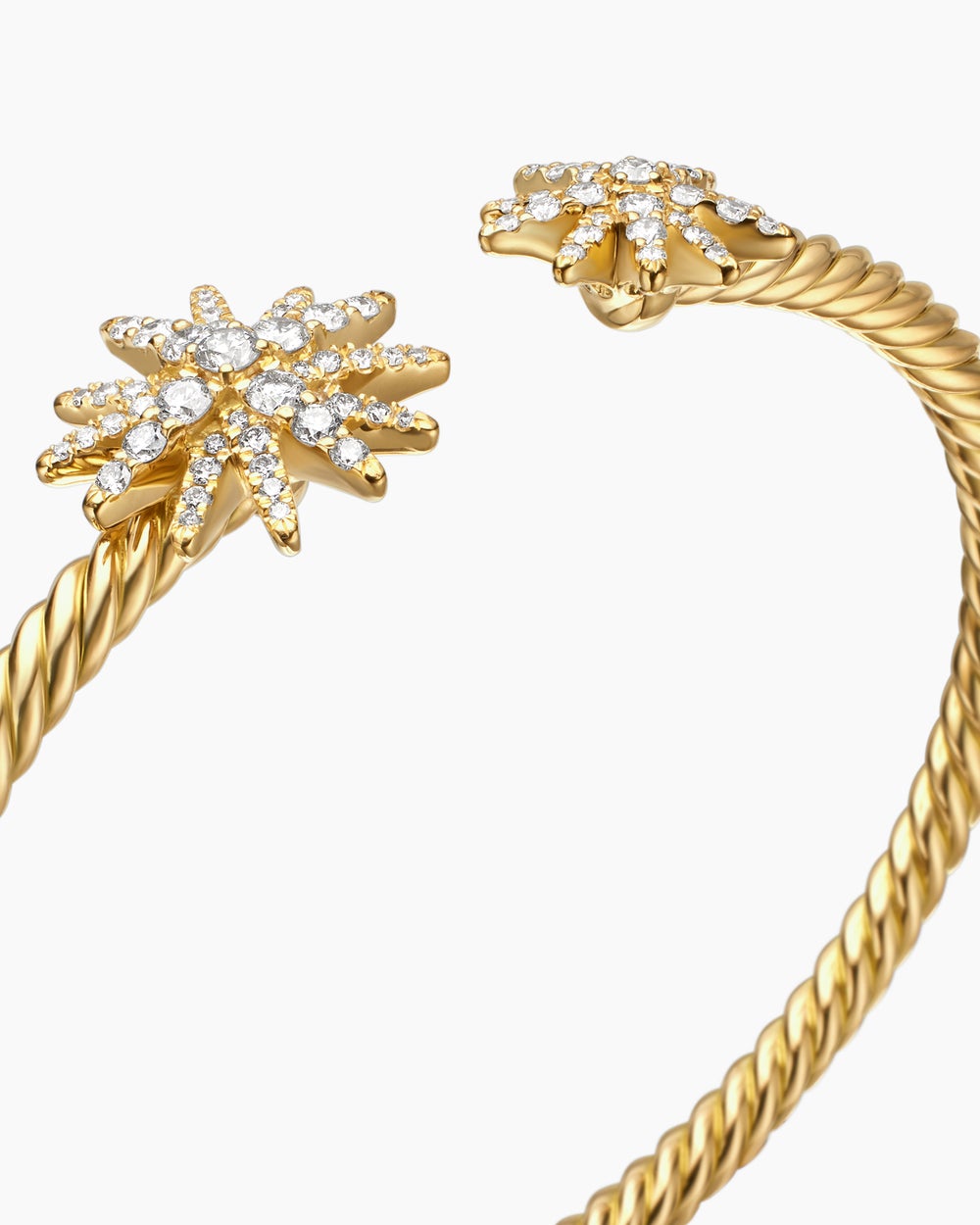 Womens Starburst Cable Bracelet in 18K Yellow Gold with Diamonds, 3.5mm
