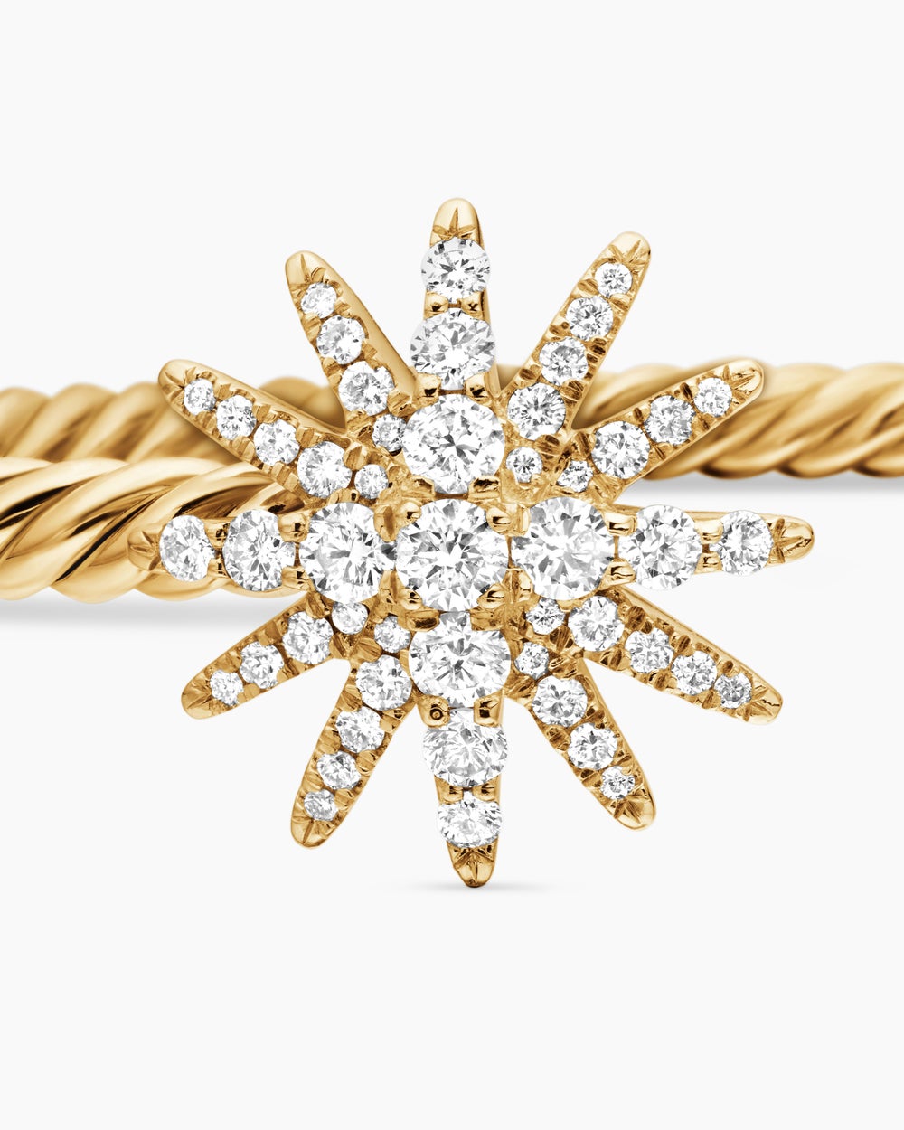 Womens Starburst Cable Bracelet in 18K Yellow Gold with Diamonds, 3.5mm