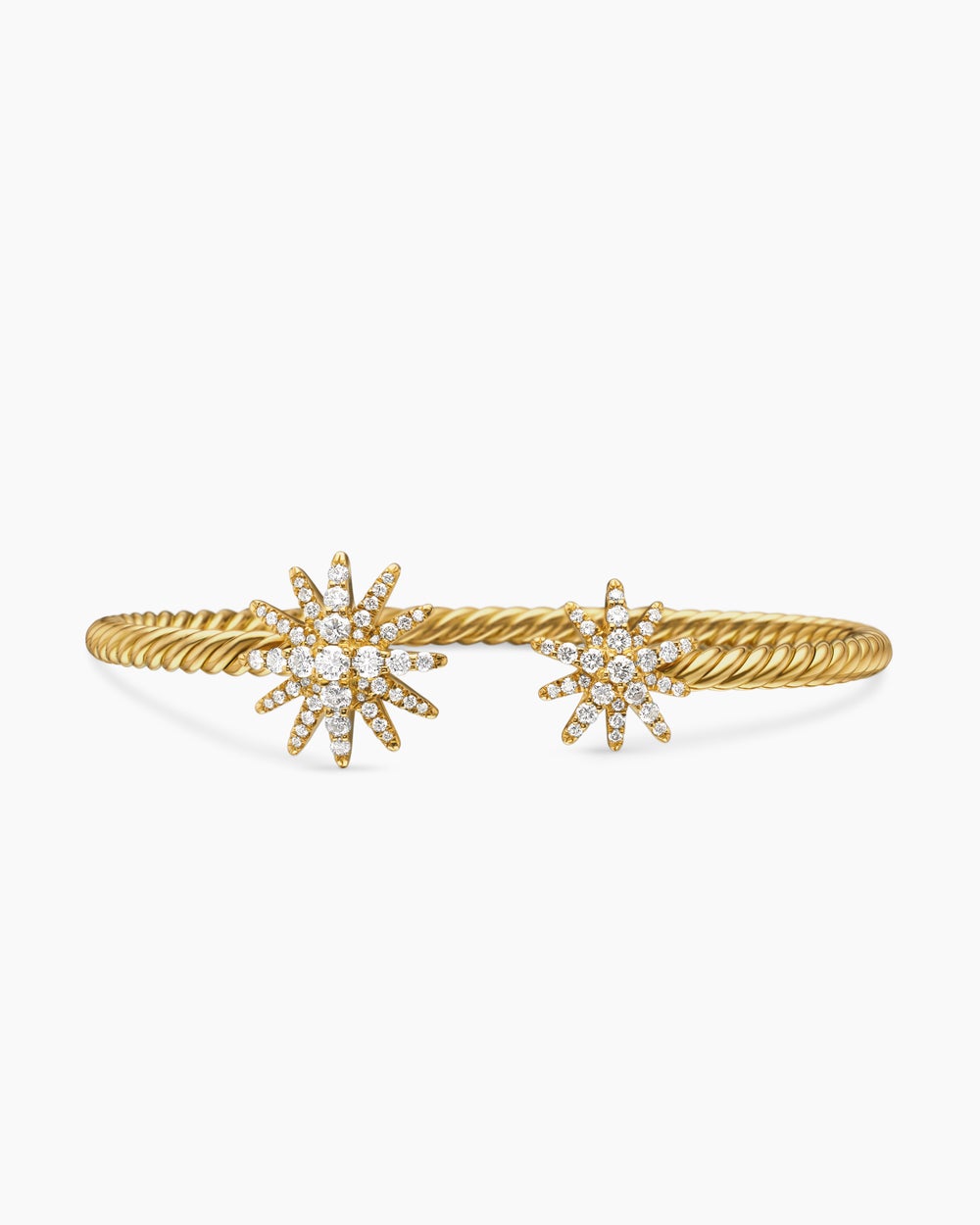 Womens Starburst Cable Bracelet in 18K Yellow Gold with Diamonds, 3.5mm