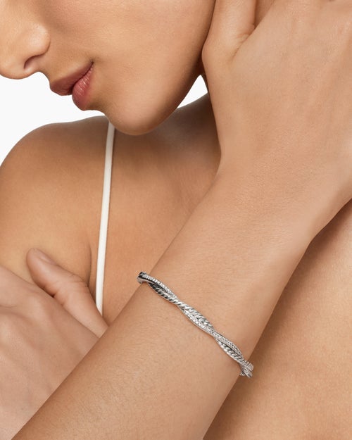 Womens Petite Infinity Bracelet in Sterling Silver with Diamonds, 4.4mm