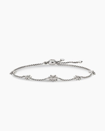 Petite Starburst Station Chain Bracelet in Sterling Silver with Diamonds, 1.5mm