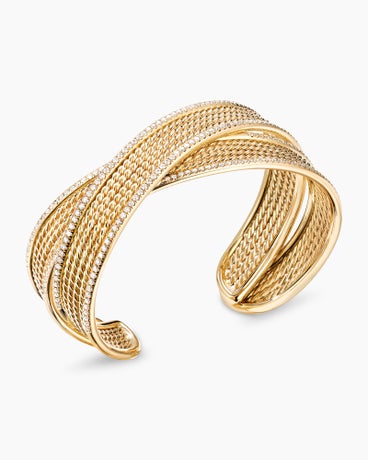 DY Origami Cuff Bracelet in 18K Yellow Gold with Diamonds, 26mm