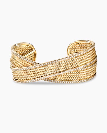 DY Origami Cuff Bracelet in 18K Yellow Gold with Diamonds, 26mm