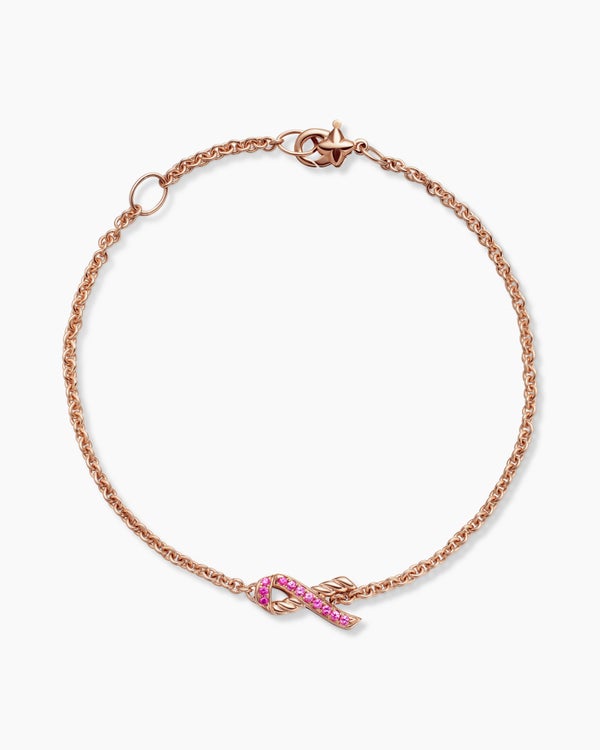 Cable Collectibles® Ribbon Chain Bracelet in 18K Rose Gold with Pavé Pink Sapphires, 15mm