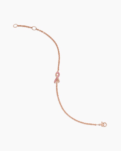 Womens Cable Collectibles® Ribbon Chain Bracelet in 18K Rose Gold with Pavé Pink Sapphires, 15mm