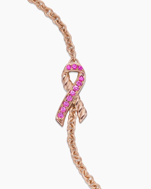 Womens Cable Collectibles® Ribbon Chain Bracelet in 18K Rose Gold with Pavé Pink Sapphires, 15mm