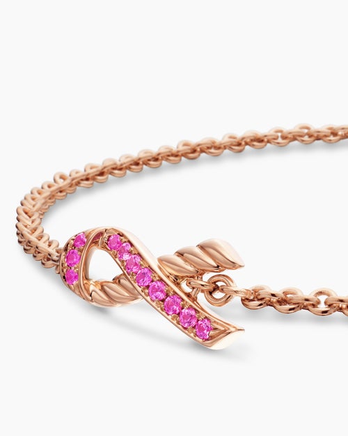 Womens Cable Collectibles® Ribbon Chain Bracelet in 18K Rose Gold with Pavé Pink Sapphires, 15mm