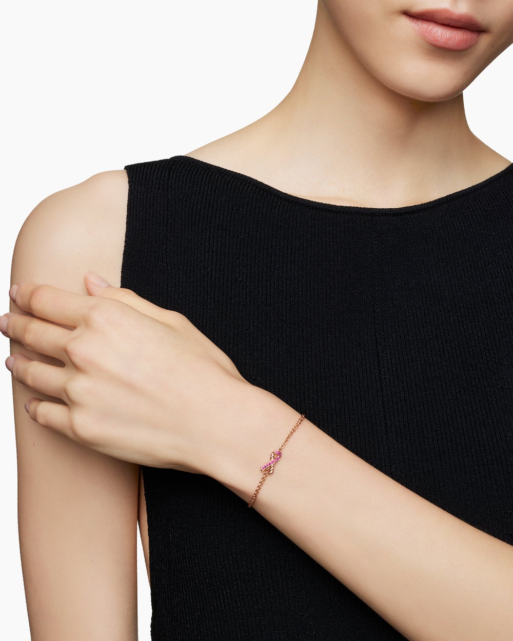 Womens Cable Collectibles® Ribbon Chain Bracelet in 18K Rose Gold with Pavé Pink Sapphires, 15mm