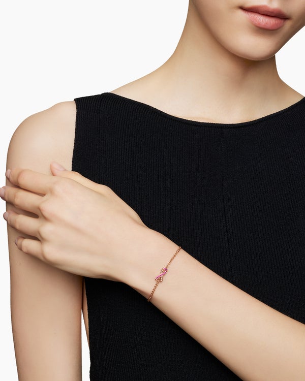 Cable Collectibles® Ribbon Chain Bracelet in 18K Rose Gold with Pavé Pink Sapphires, 15mm