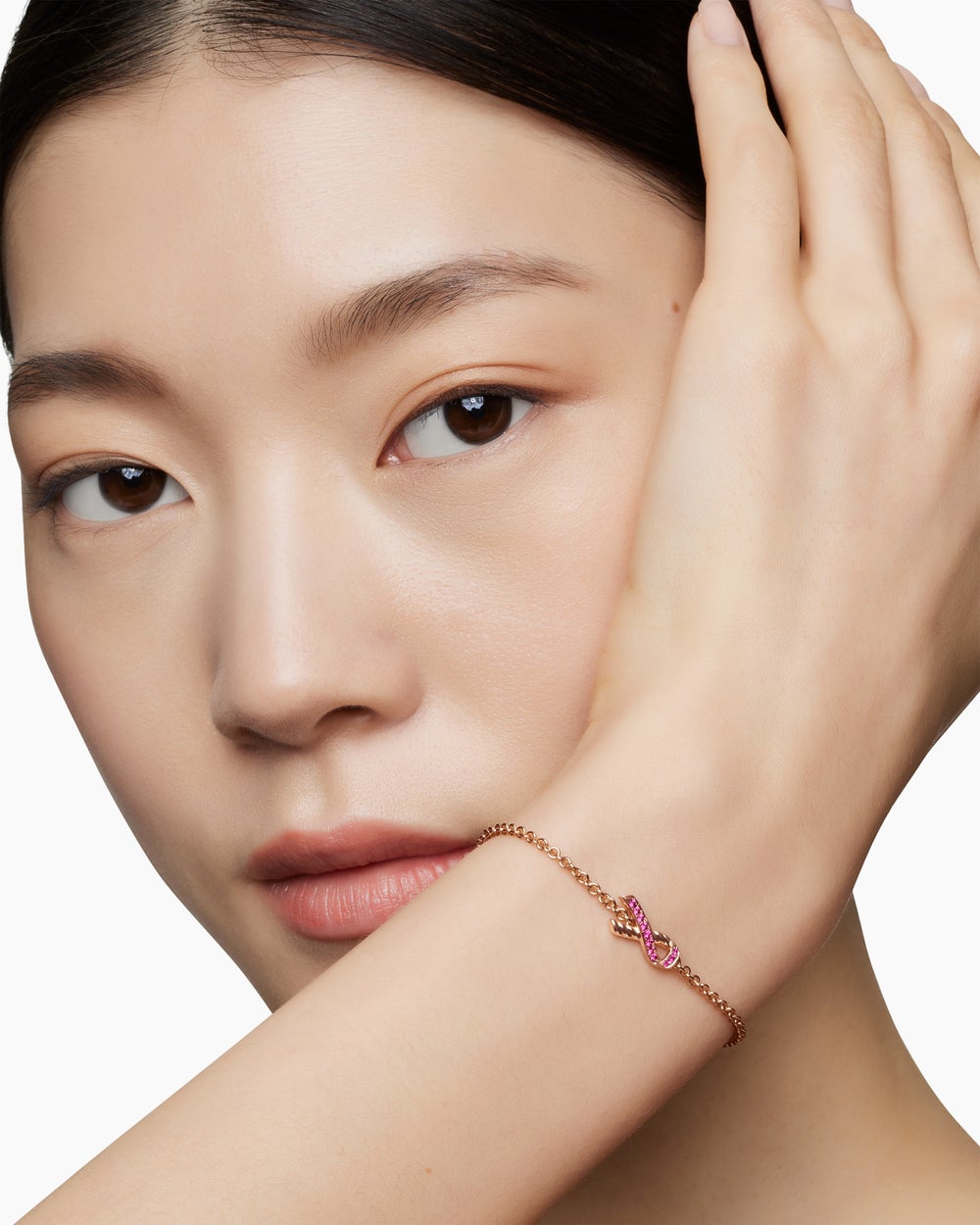 Womens Cable Collectibles® Ribbon Chain Bracelet in 18K Rose Gold with Pavé Pink Sapphires, 15mm