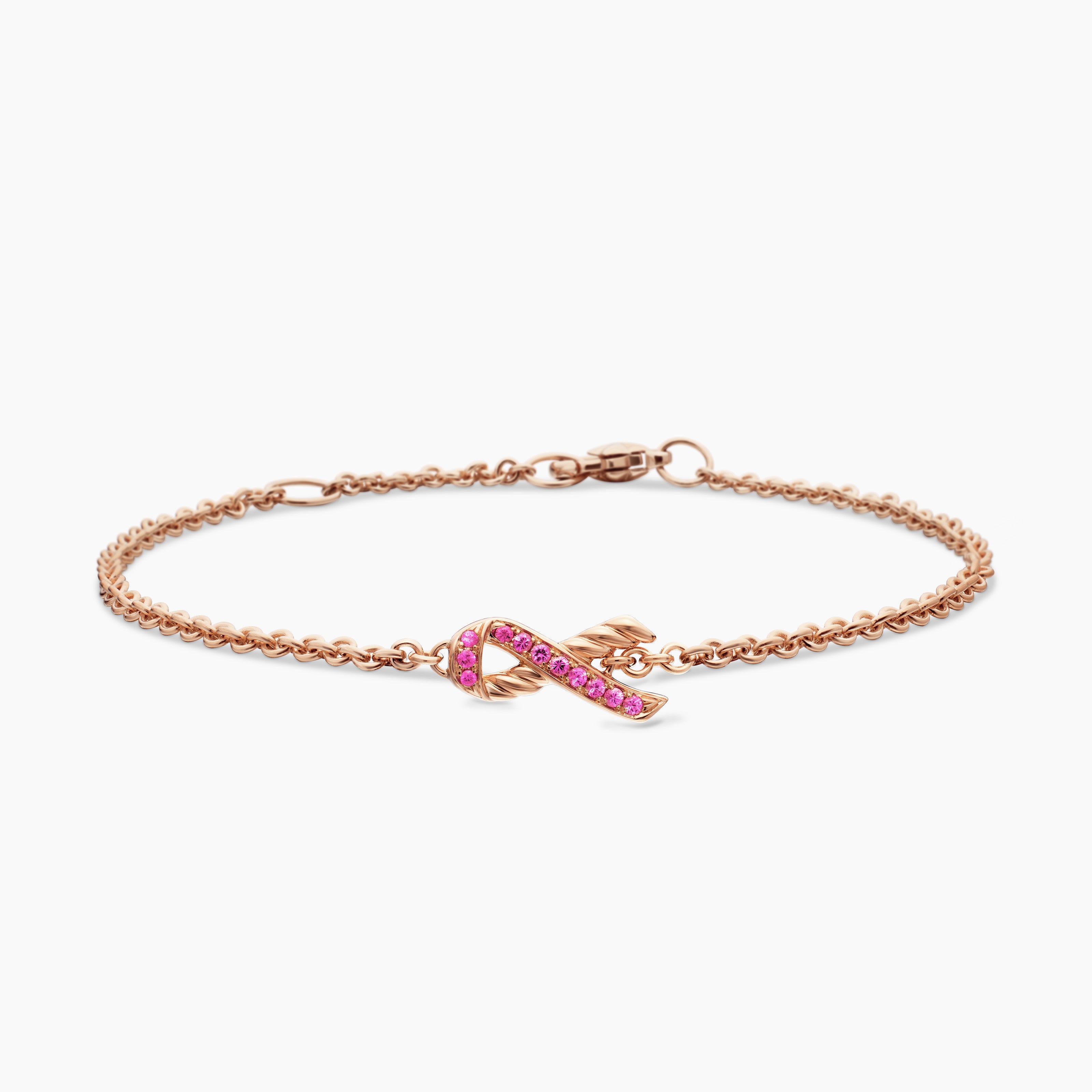 Womens Cable Collectibles&reg; Ribbon Chain Bracelet in 18K Rose Gold with Pav&eacute; Pink Sapphires, 15mm