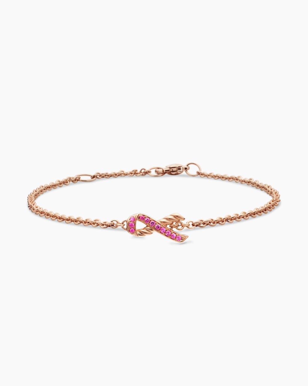 Womens Cable Collectibles® Ribbon Chain Bracelet in 18K Rose Gold with Pavé Pink Sapphires, 15mm