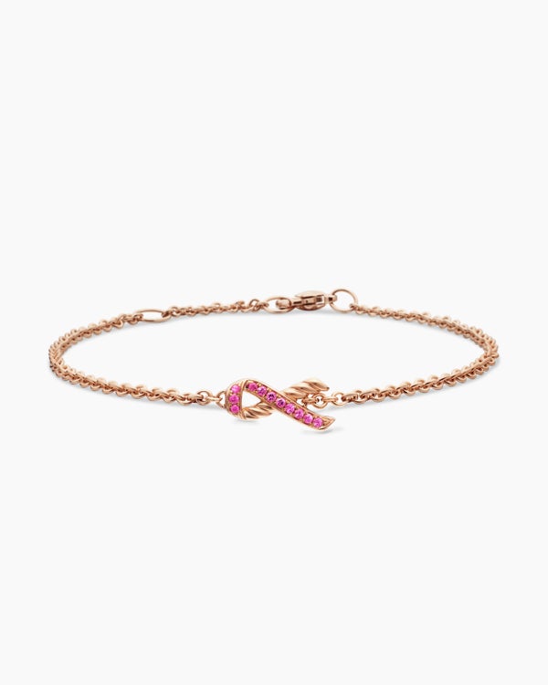 Cable Collectibles® Ribbon Chain Bracelet in 18K Rose Gold with Pavé Pink Sapphires, 15mm