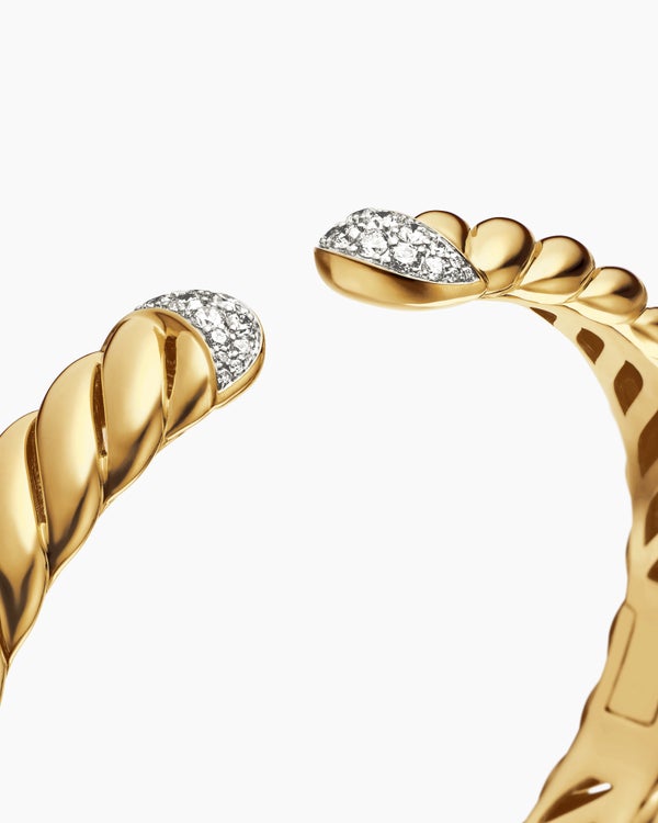 Sculpted Cable Cuff Bracelet in 18K Yellow Gold with Diamonds, 10mm