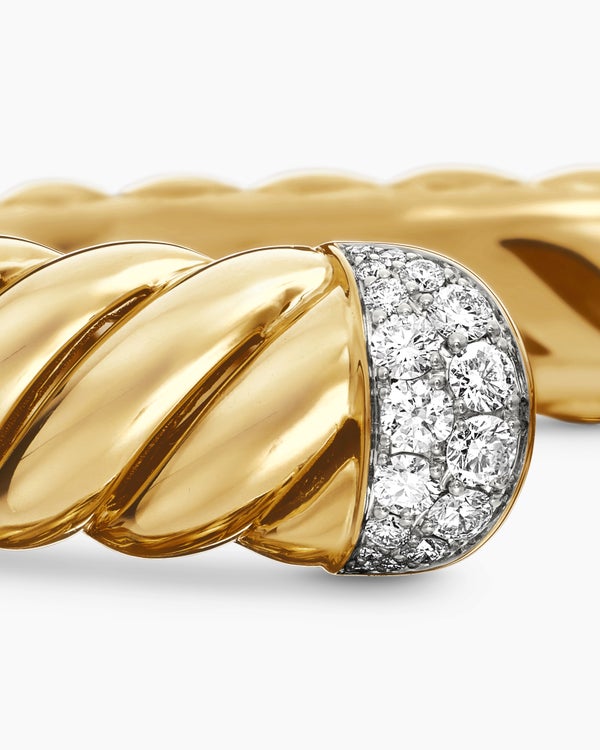 Sculpted Cable Cuff Bracelet in 18K Yellow Gold with Diamonds, 10mm