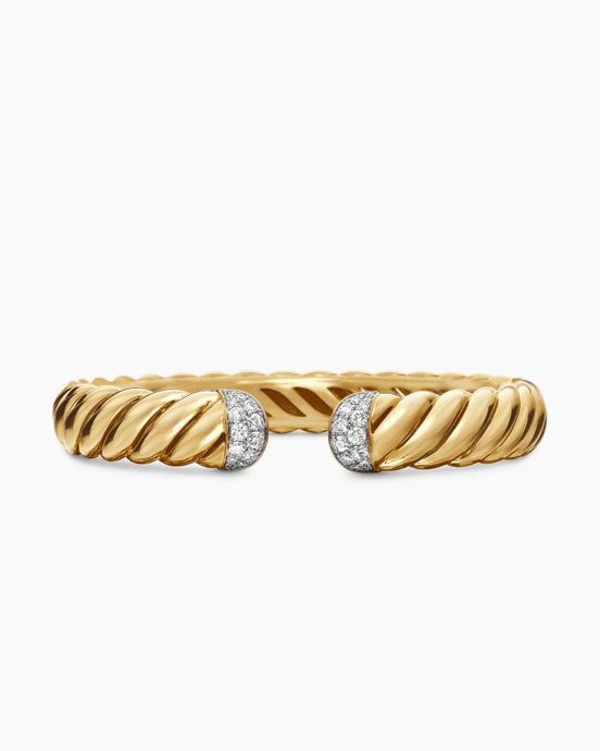 Bracelet manchette torsade sculptée en or jaune 18 carats avec diamants, 10 mm
