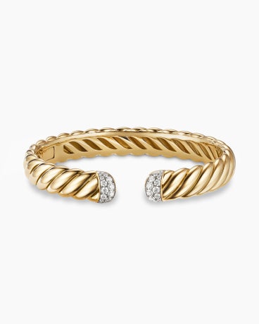 Sculpted Cable Cuff Bracelet in 18K Yellow Gold with Diamonds, 10mm
