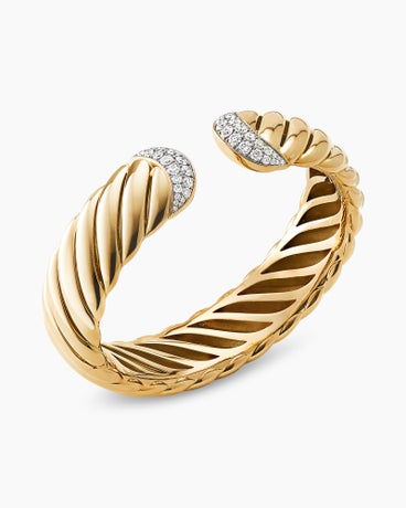 Sculpted Cable Cuff Bracelet in 18K Yellow Gold with Diamonds, 17mm