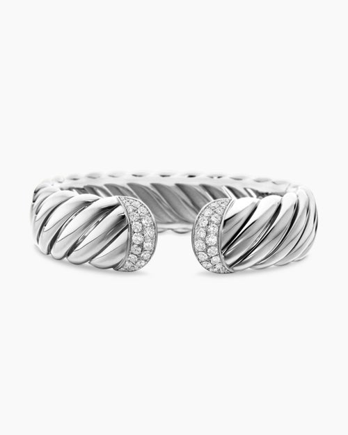 Womens Sculpted Cable Cuff Bracelet in Sterling Silver with Diamonds, 17mm