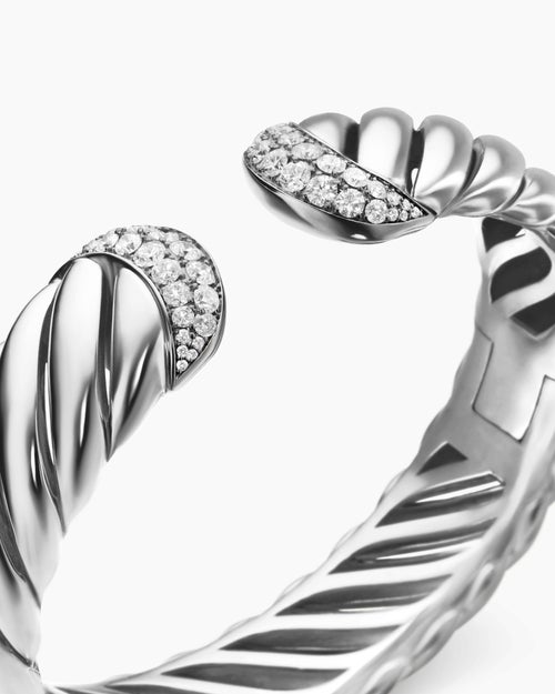 Womens Sculpted Cable Cuff Bracelet in Sterling Silver with Diamonds, 17mm