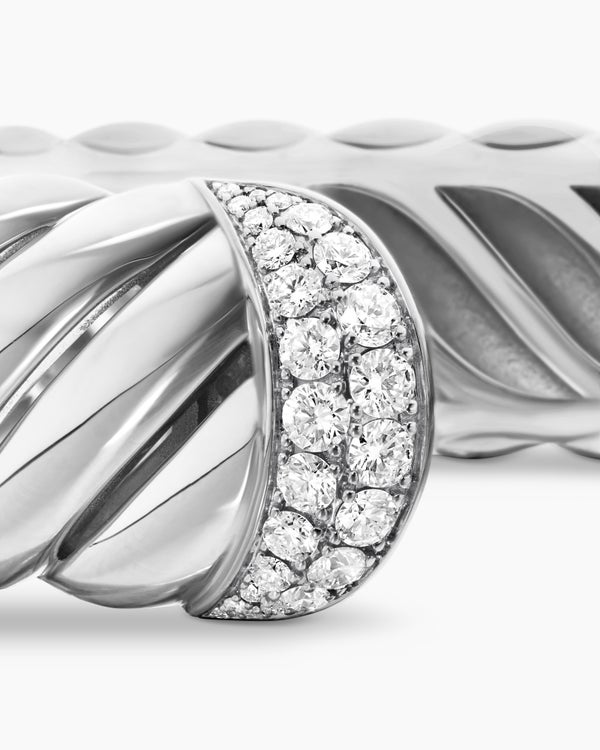 Sculpted Cable Cuff Bracelet in Sterling Silver with Diamonds, 17mm
